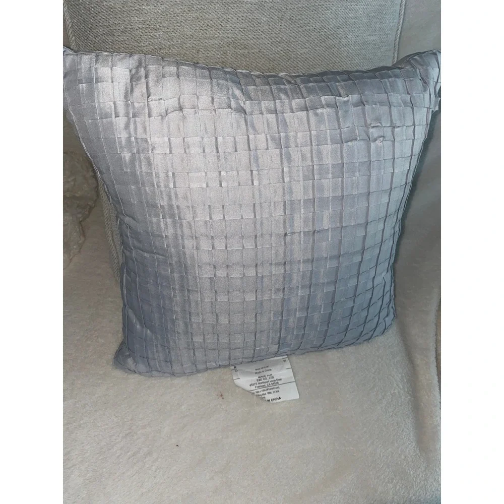E&E Co. Ltd. Light Blue Pleated Basketweave Square Decorative Throw Pillow 16x16